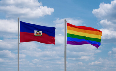 Gay Pride and Haiti flags, country relationship concept