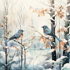 winter landscape with birds