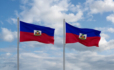 Two Haiti flags, country relationship concept