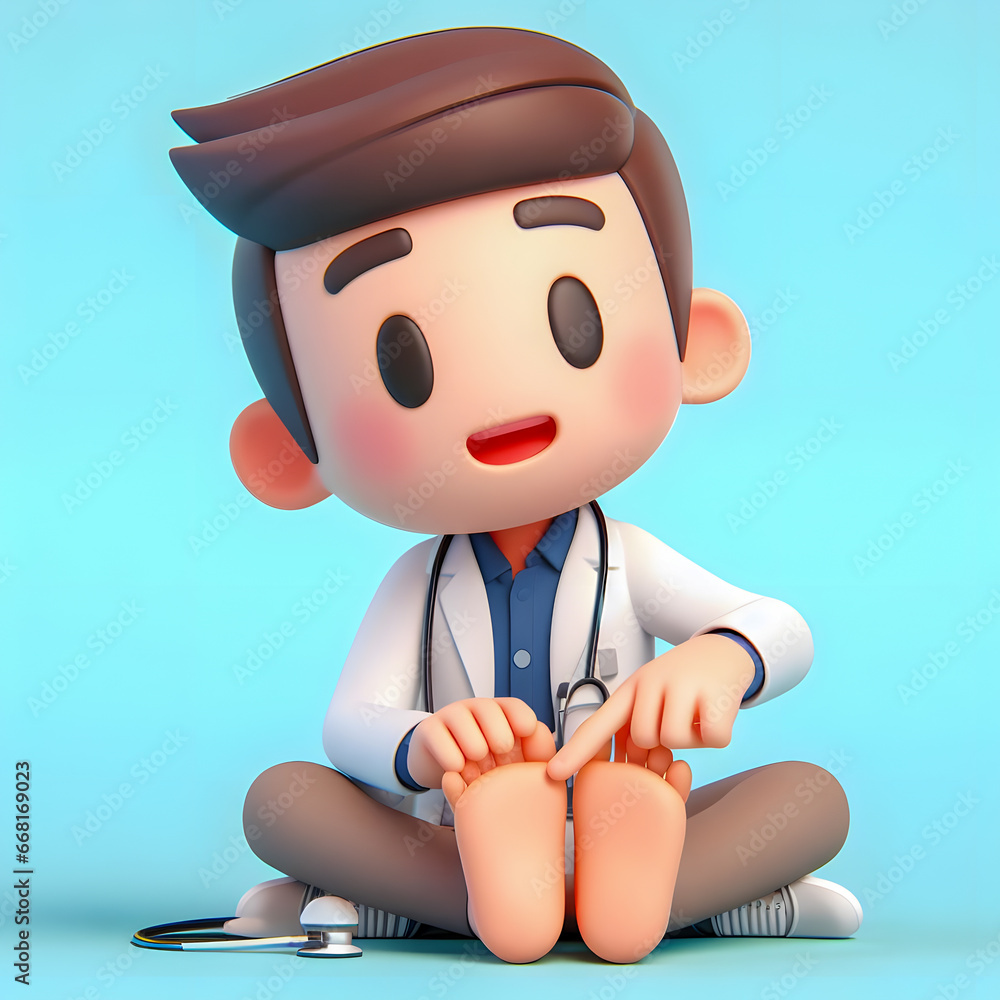 Poster a close up of a cartoon character sitting on the ground with a stethoscope generative ai