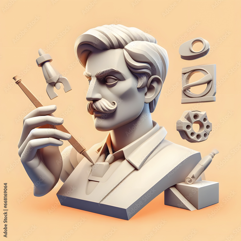 Aufkleber a close up of a bust of a man with a pipe and a hammer generative ai