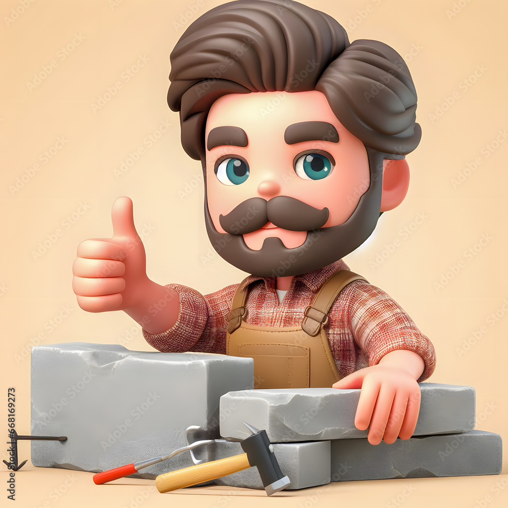 Aufkleber a close up of a cartoon character with a hammer and a brick generative ai