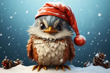 Abwaschbare Fototapete Eulen-Cartoons owl with christmas tree