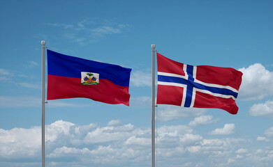 Norway and Haiti flags, country relationship concept
