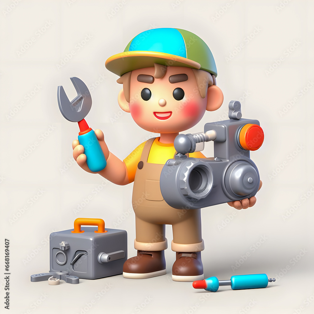 Aufkleber a close up of a toy with a wrench and a tool box generative ai