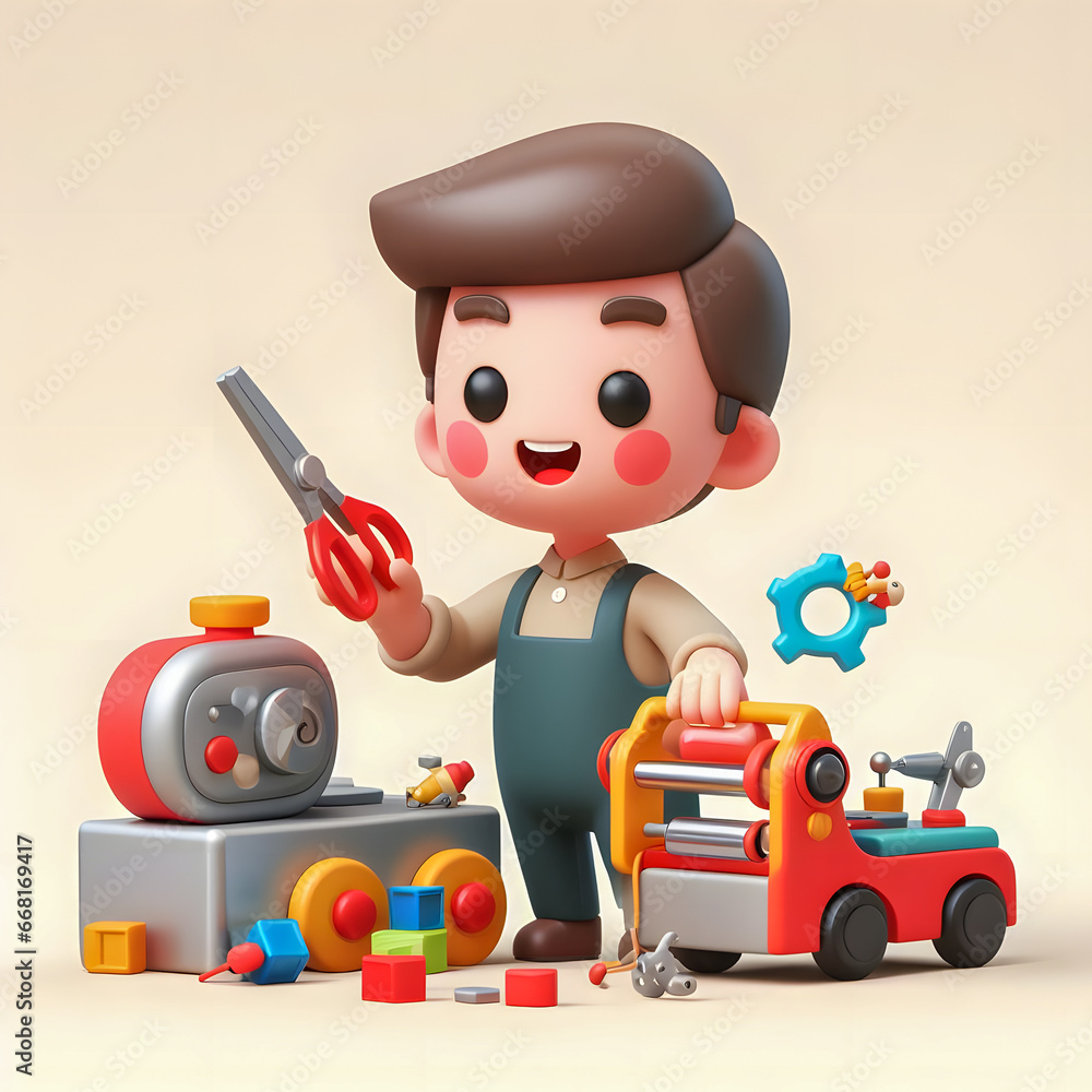 Poster there is a cartoon character that is holding a pair of scissors generative ai
