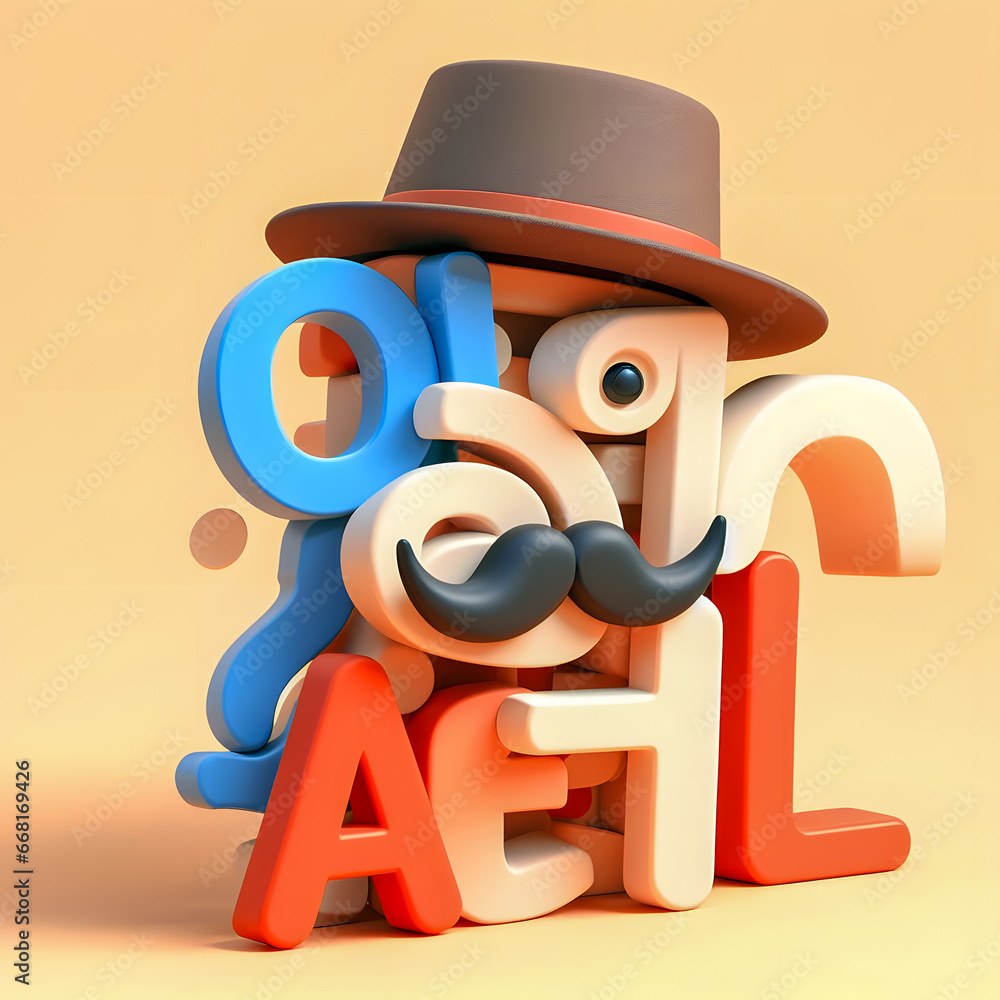 Poster there is a 3d image of a man with a mustache and a hat generative ai