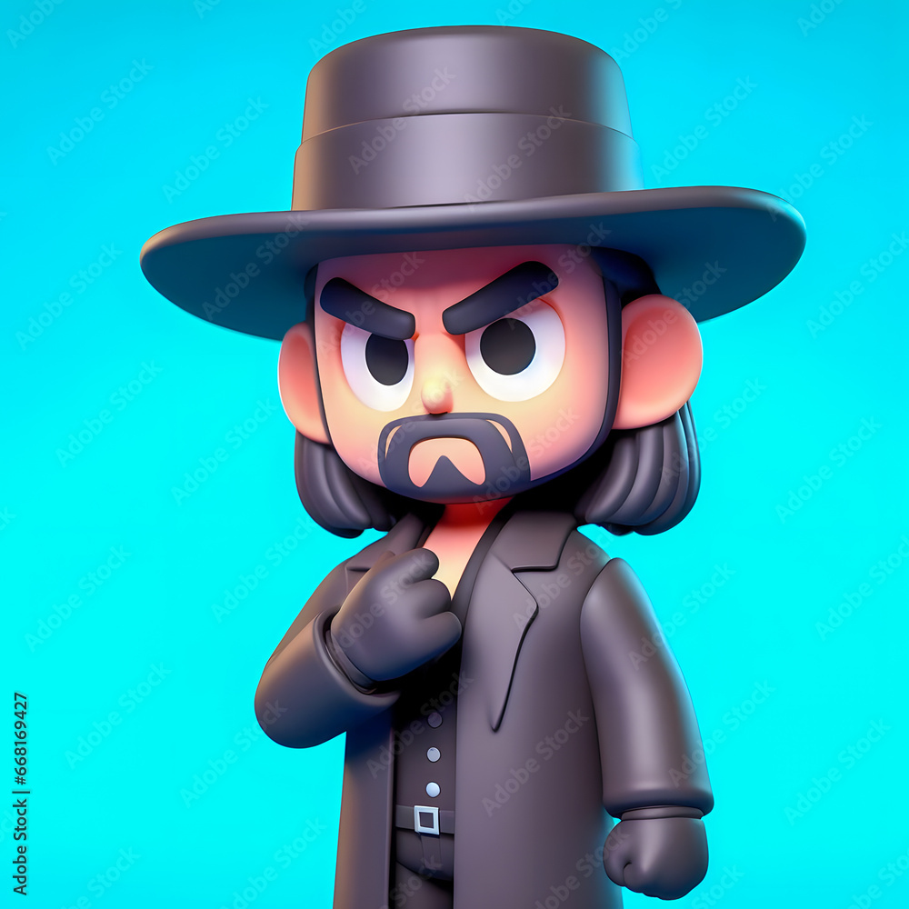 Poster a close up of a cartoon character with a hat and a beard generative ai