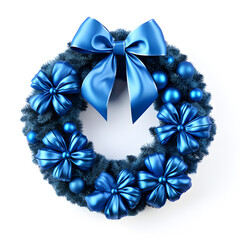 Vibrant blue Christmas wreath. Traditional symbol of Christmas.