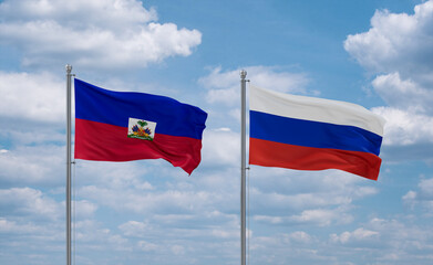 Russia and Haiti flags, country relationship concept