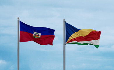 Seychelles and Haiti flags, country relationship concept