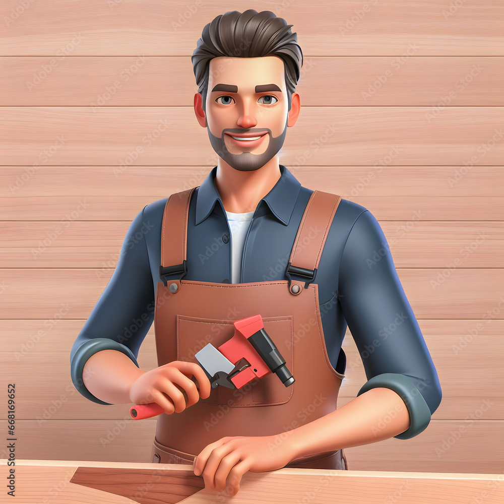 Aufkleber a close up of a cartoon man with a hammer and a tool generative ai