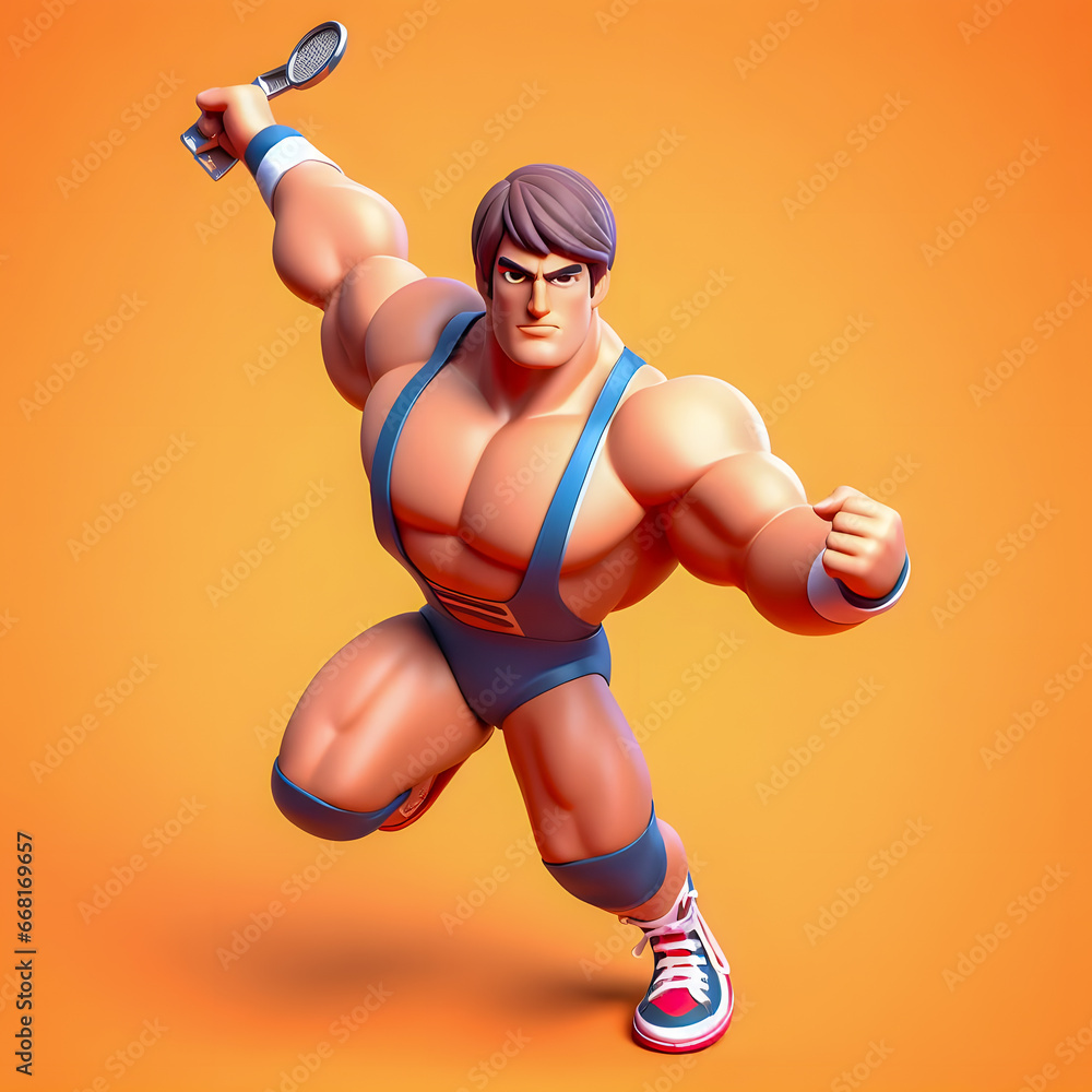 Poster a close up of a toy figure of a man with a tennis racket Generative AI