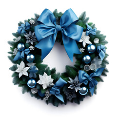Vibrant blue Christmas wreath. Traditional symbol of Christmas.