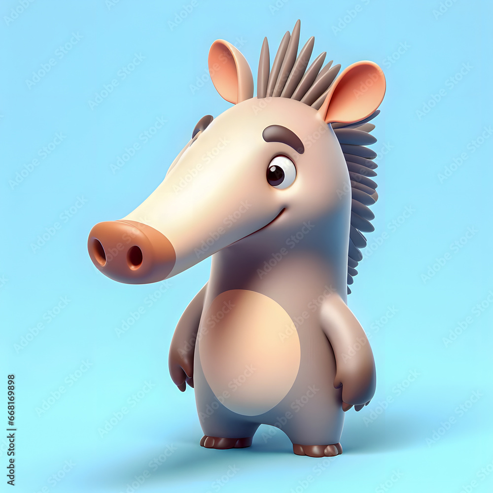 Poster cartoon character of a hedge with a mohawk on a blue background generative ai