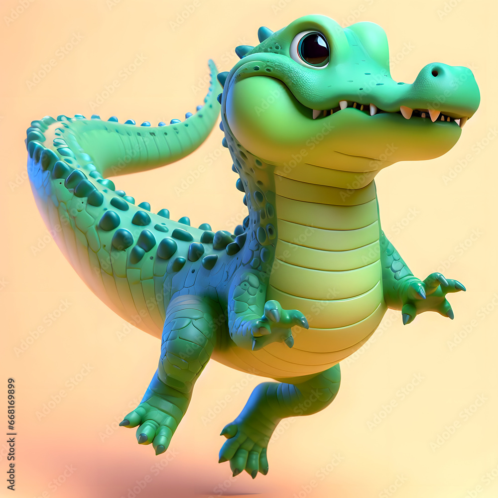 Aufkleber there is a green toy alligator that is standing on a table generative ai