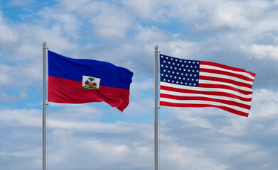 USA and Haiti flags, country relationship concepts