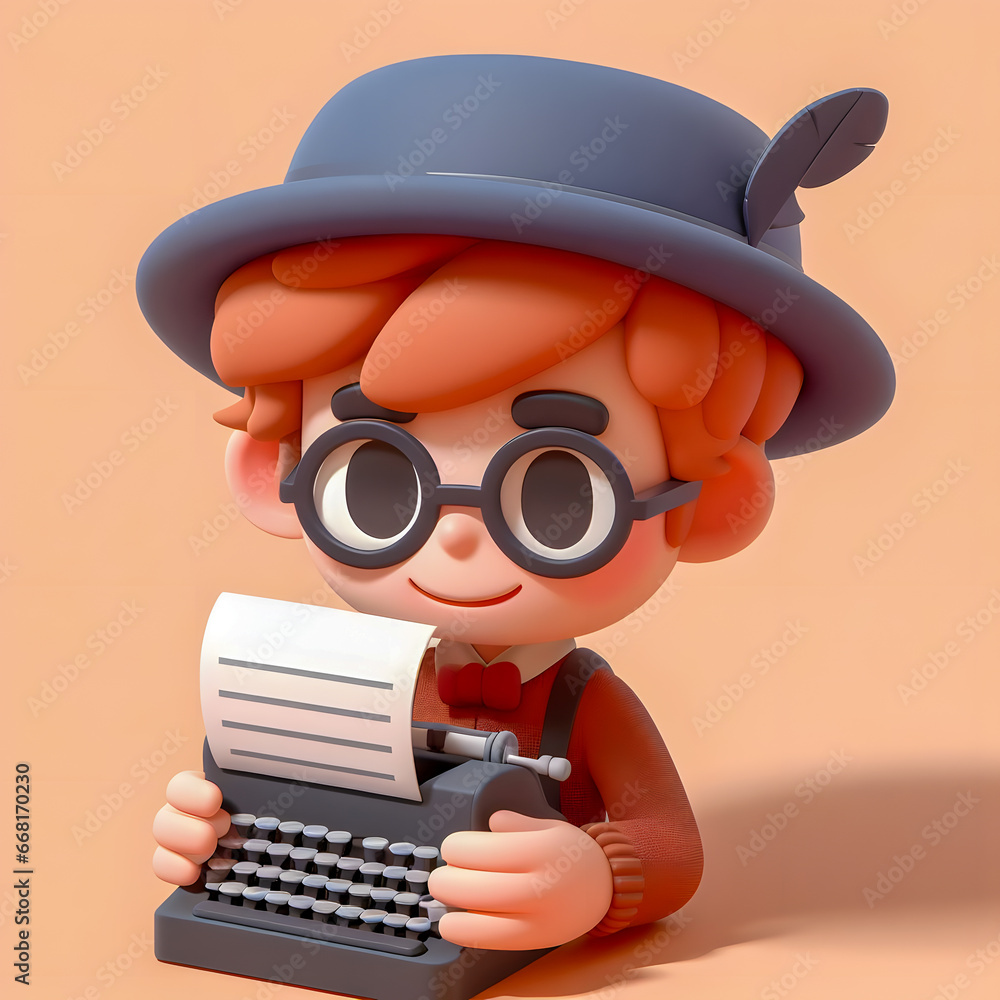 Aufkleber there is a small figurine of a boy with a typewriter generative ai