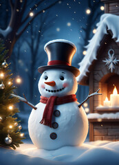 Obraz premium Cinematic illustration of the cute funny Christmas Snowman