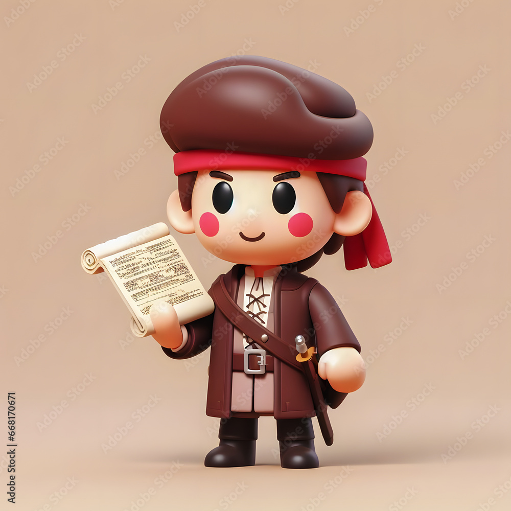 Poster a close up of a toy figure of a pirate holding a scroll generative ai