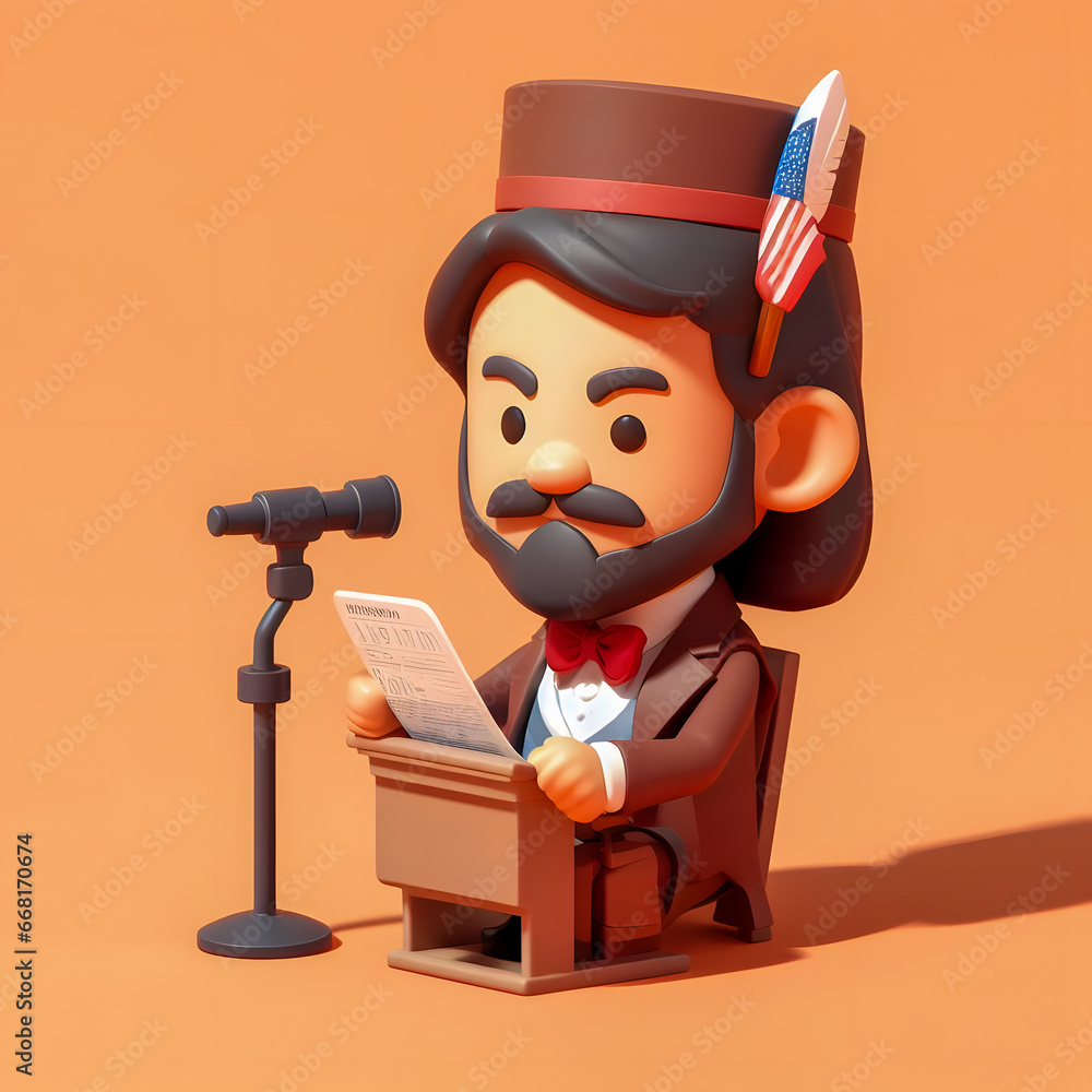 Poster a close up of a toy of a man with a mustache and a top hat generative ai