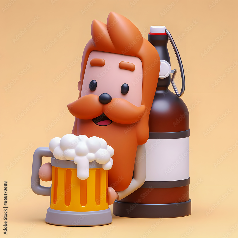 Poster there is a toy of a man with a beard and a beer Generative AI