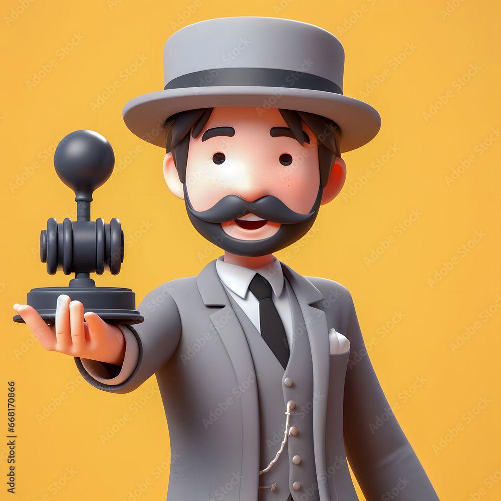 Poster a close up of a toy man holding a camera and a camera generative ai