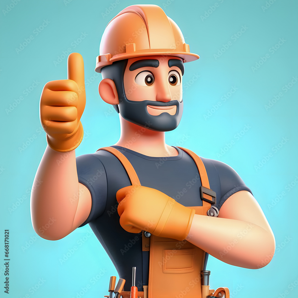 Poster a close up of a cartoon character with a hard hat and a tool belt generative ai