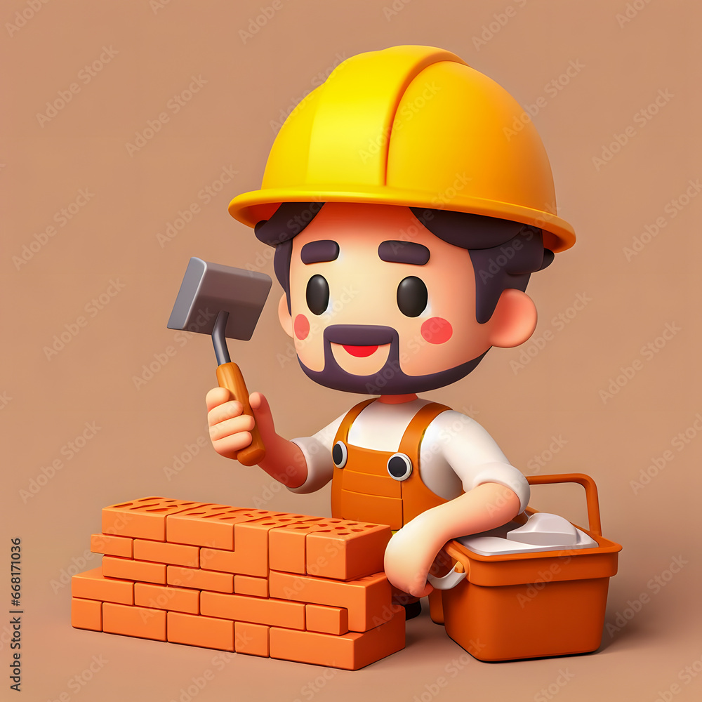 Aufkleber a close up of a cartoon character with a hammer and bricks Generative AI