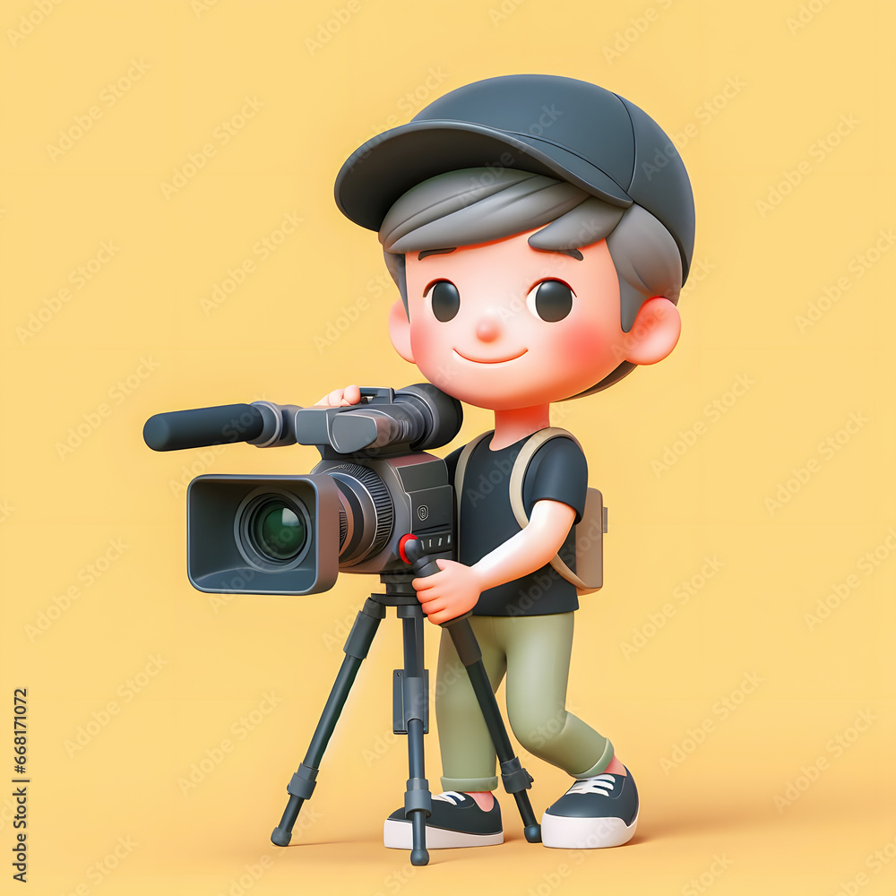 Poster a close up of a person with a camera on a tripod generative ai