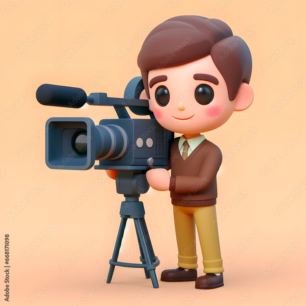 Poster a close up of a cartoon character holding a camera generative ai