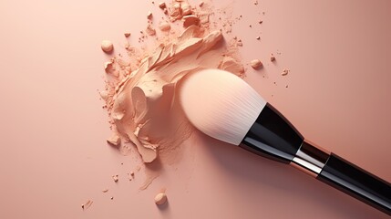  makeup brush for powder on beige background.