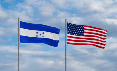 USA and Honduras flags, country relationship concepts