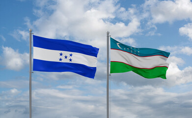 Uzbekistan and Honduras flags, country relationship concept