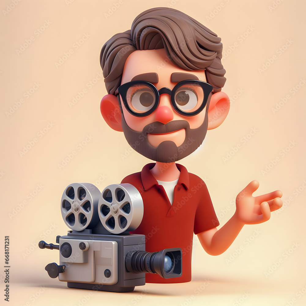 Poster a close up of a cartoon character with a camera generative ai