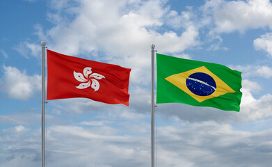 Hong Kong and Brazil flags, country relationship concept