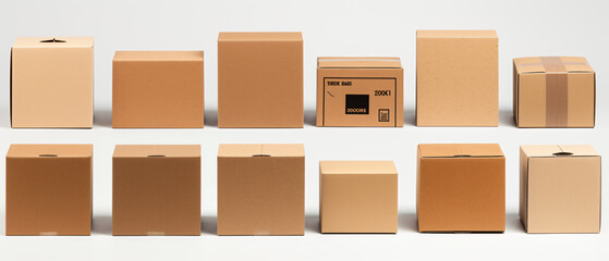 Collection of various of a cardboard box on white background