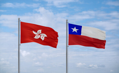 Chile and Hong Kong flags, country relationship concept
