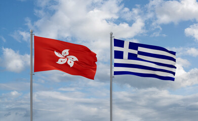 Greece and Hong Kong flags, country relationship concept