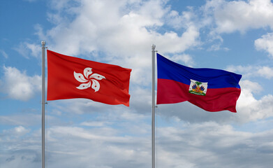 Haiti and Hong Kong flags, country relationship concept