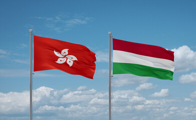Hungary and Hong Kong flags, country relationship concept