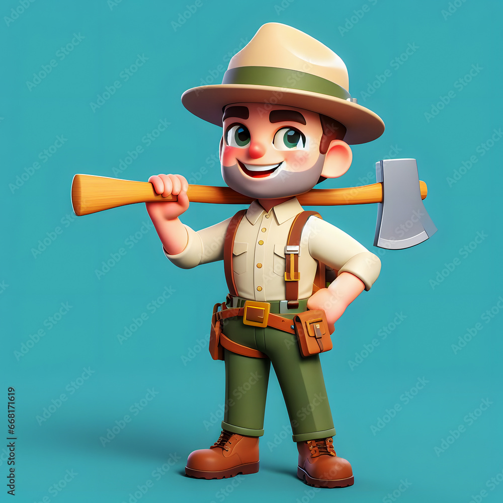 Poster a close up of a cartoon character holding a large axe generative ai