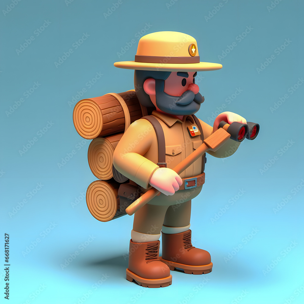 Poster a close up of a toy with a backpack and a camera generative ai