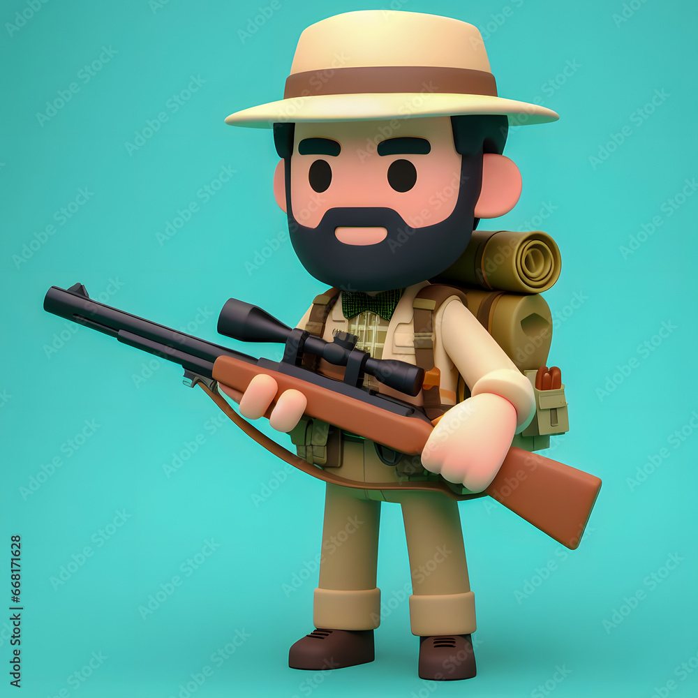 Poster a close up of a toy with a gun and a hat generative ai