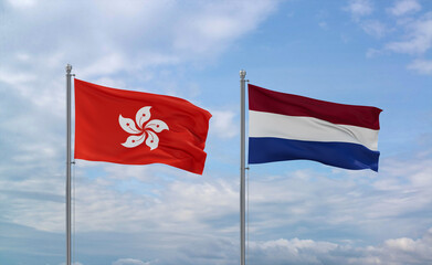 Netherlands and Hong Kong flags, country relationship concept