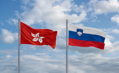Slovenia and Hong Kong flags, country relationship concept