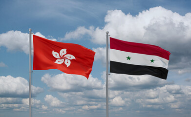 Syrian and Hong Kong flags, country relationship concept