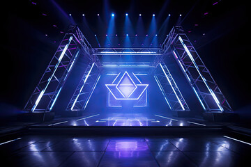LED panels stage, laser lights with holographic displays.