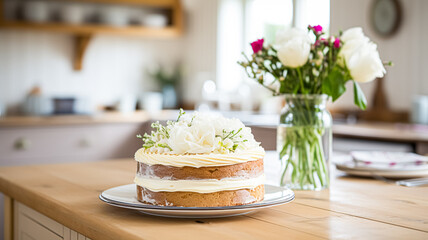 Homemade birthday cake in the English countryside house, cottage kitchen food and holiday baking recipe