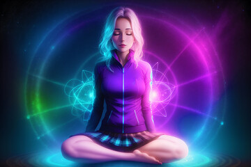The girl meditates. Journey to Inner Peace. Embracing Meditation for Mind, Body and Soul. Generative AI